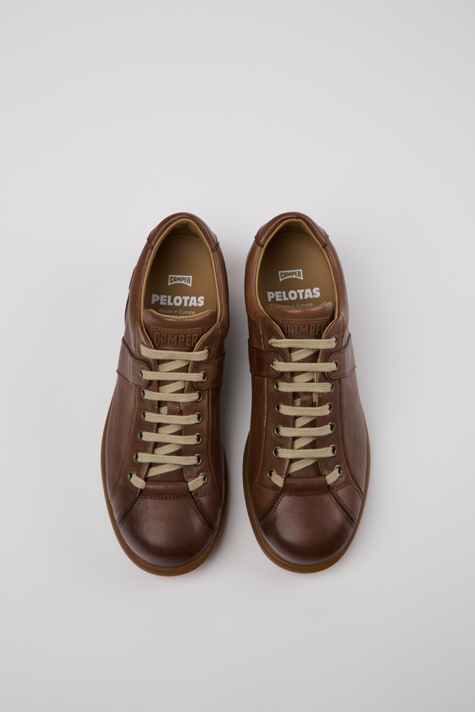 Overhead view of Pelotas Brown Leather Shoes for Men.