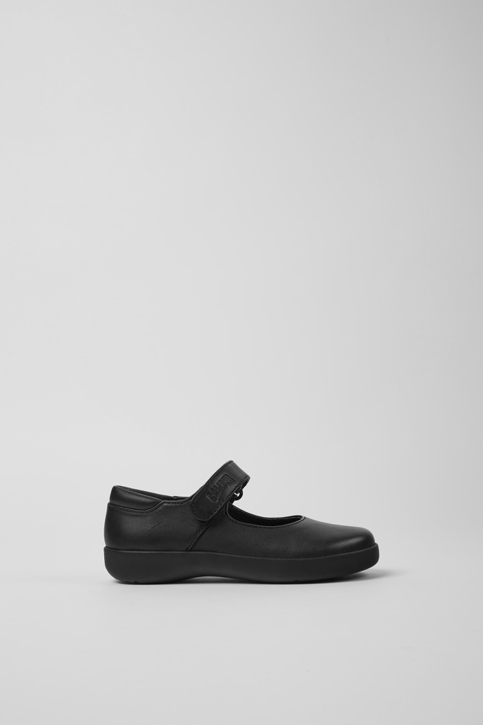 Side view of Spiral Comet Black Leather Shoes for Kids.