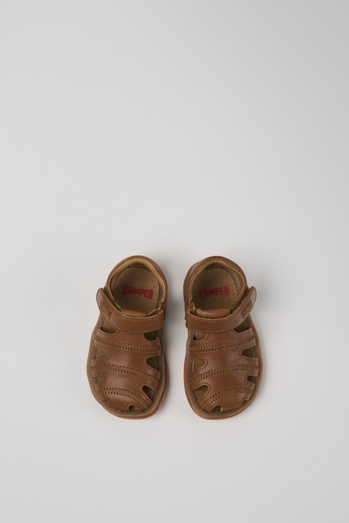 Overhead view of Bicho Brown Leather Kids' Sandals.
