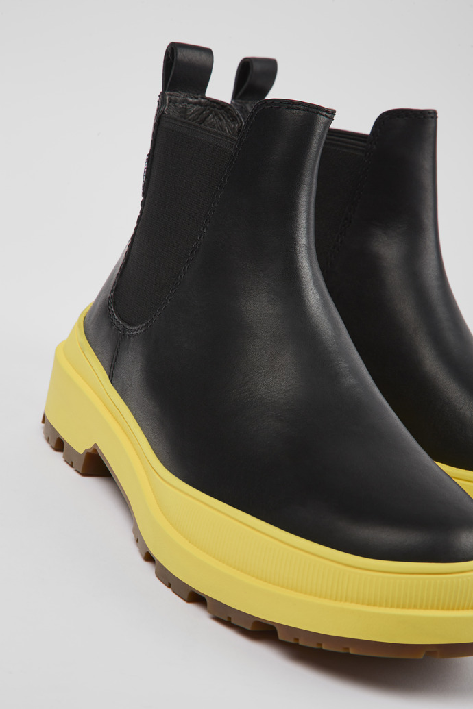 Close-up view of Brutus Trek HYDROSHIELD® Black leather ankle boots for women