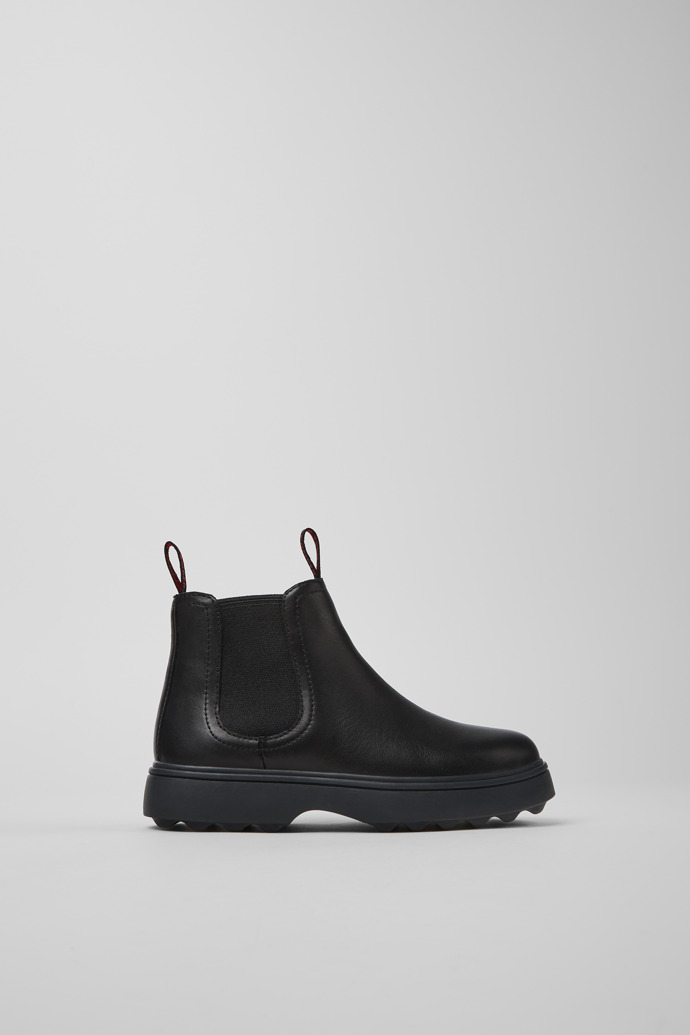 Side view of Norte Black Leather Ankle Boots for Kids.